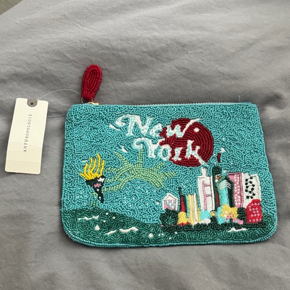 Anthropologie Other - Anthropologie Turquoise Beaded New York Pouch